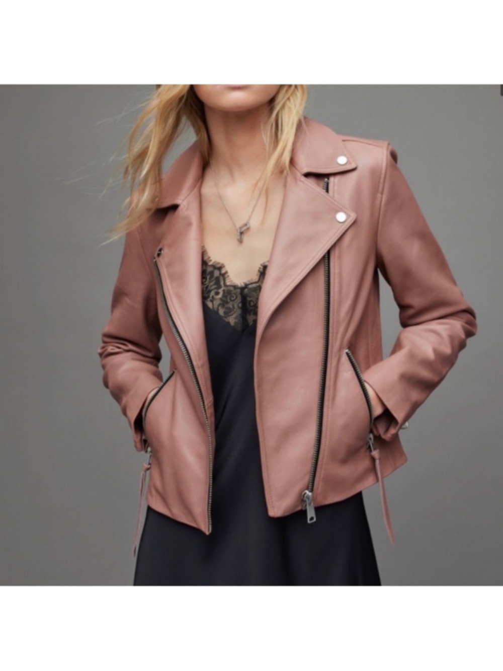 AllSaints Dusty Rose Dalby Leather Moto Jacket
